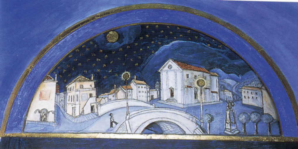The entrance of the town hall of Sarmede - Sarmede under a starry sky  - by Yòzef Wilkon