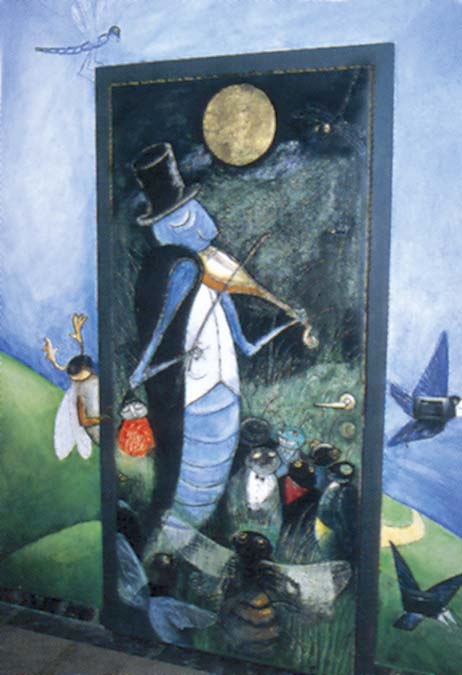 Sarmede, the townhall. On the door of the registry office - A special violinist is bewitching the insects of the meadow - by Yòsef  Wilkon’